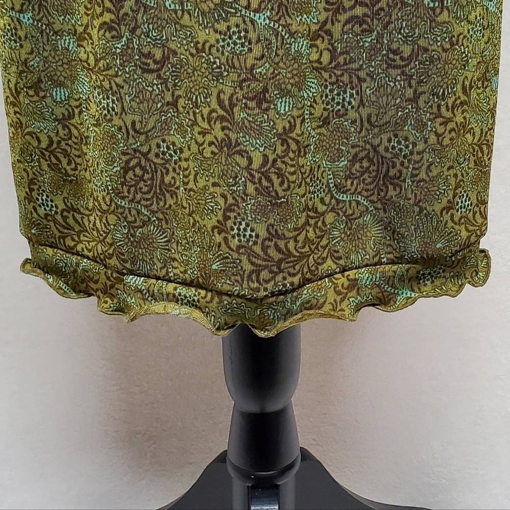 VINTAGE A. Aubrey Green Paisley Stretchy Pin-up Tie Bust Midi Bodycon Dress S - Picture 8 of 16